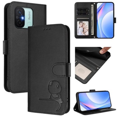 RFID Leder Hülle für Redmi 11A / Xiaomi Poco C55 mit Kordel Schwarz