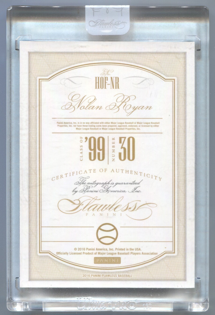 2016 Panini Flawless Nolan Ryan Hall of Fame Autograph Auto #/25 Encased view 2