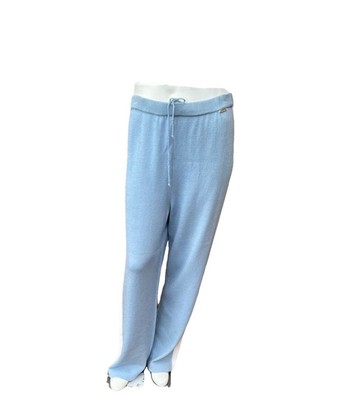St. John Stripe Two-Tone Sky Blue & White Santana Knit Wide Leg Trouser Pants M
