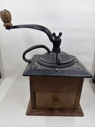 ANTIQUE CAST IRON COFFEE GRINDER/ MILL WOODEN in Great Shape