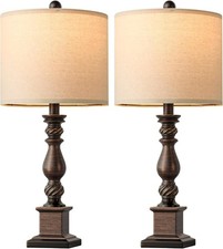 24" Traditional Table Lamp Set of 2 for Bedroom, Vintage Farmhouse Bedside Lamps