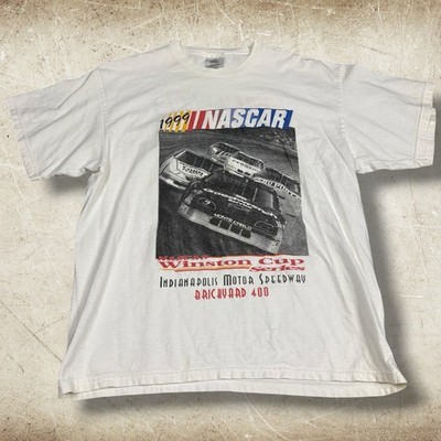 Vintage 90 s NASCAR T-Shirt Men s Size L White 1999 Winston Cup Series Brickyard