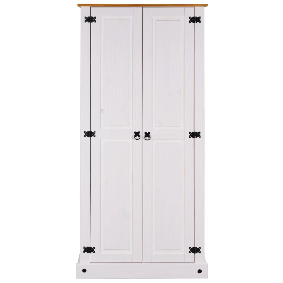 Corona Wardrobe 2 Door White Bedroom Solid Mexican Pine Wood Flat Top - Image 2 of 4