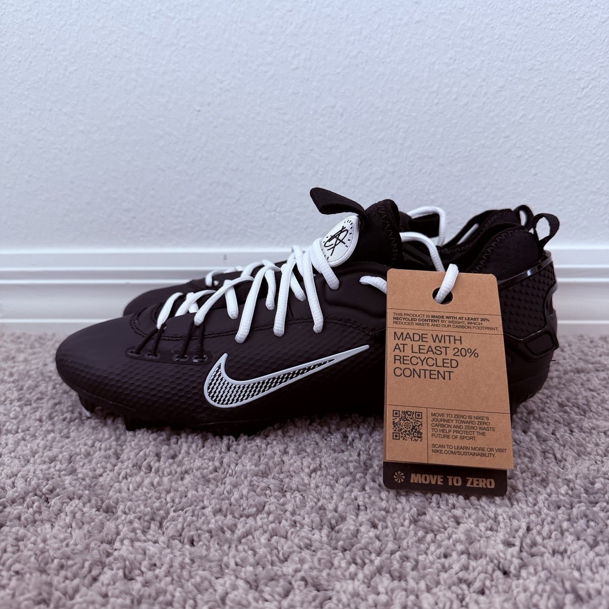 Nike Huarache 9 Elite Low LAX Lacrosse Cleats Black White FD0089