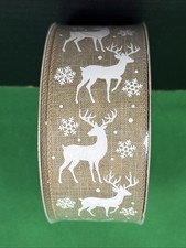 Member's Mark Premium Wired Edge Holiday Ribbon 2.5" Wide x 50 Yds Gold Reindeer
