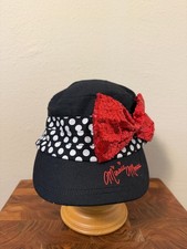 Disney Minnie Mouse Bow Hat Cap Strap Back Adult One Size Black Cotton Polka Dot