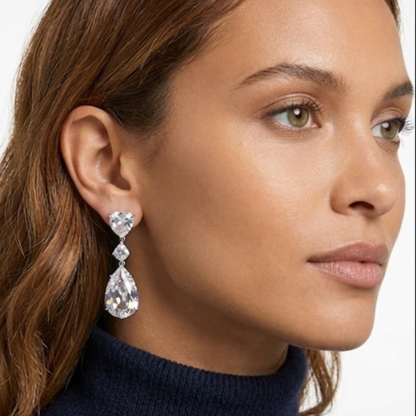 Swarovski Mesmera Drop Earrings Mixed Cut White Rhodium Plated
