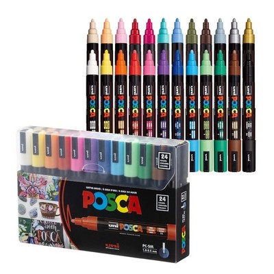 POSCA  PC-5M Paint Markers, 24 Count Medium Reversible Tip Set (1.8 2.5 mm) | Wa