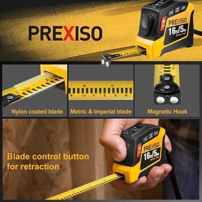 PREXISO 2-in-1 Digital Tape Measure 16Ft Rechargeable Measuring Tape Ruler USA