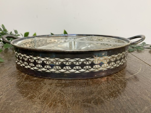Hukin & Heath versilbertes Serviertablett | Tablett aus geteiltem Glas und Silberteller - Bild 2 von 14