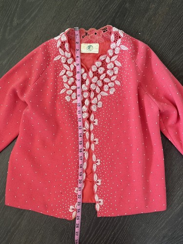 Gene Shellys Boutique International California Vtg Beaded Lambswool Cardigan M - Picture 6 of 13