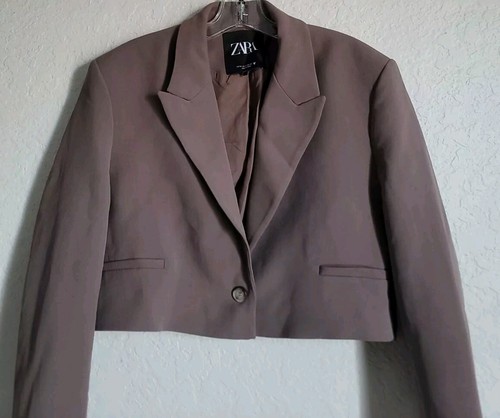 Zara Gray Cropped Single Button Front Blazer Womens Size Medium Jacket Lined - Picture 5 of 14