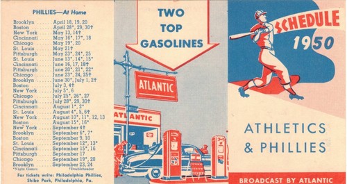 1950 Philadelphia Athletics & Phillies Pocket Schedule - Atlantic Gas