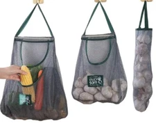3 Reusable Fruit & Vegetable Hanging Mesh Storage Bags – Durable Tote for Garlic