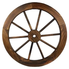 Wooden Wagon Wheel Rustic Barn Western Country Garden Decor Burnt Stain 23.5 in
