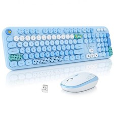 Wireless Keyboard and Mouse Combo Cute Full Size Retro Typewriter Keyboard an...