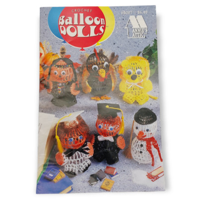 Crochet Balloon Dolls Annie's Attic 8B087 Turkey Snowman Lamb Black Cat Owl