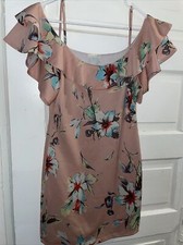 pink off the shoulder floral bodycon dress