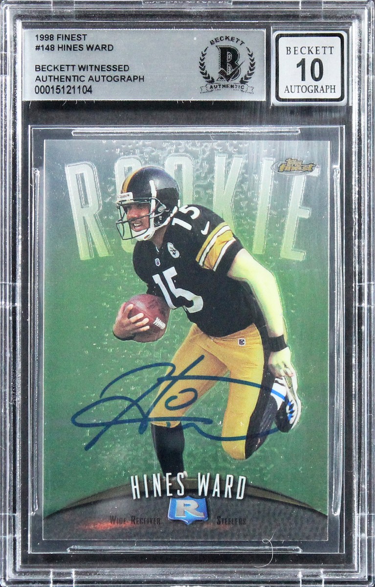 Steelers Hines Ward Signed 1998 FInest #148 Rookie Card Auto 10