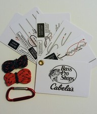 Cabela's Knot Tying Kit Wallet Size Cards - 2 Practice Cords - Carabiner NEW