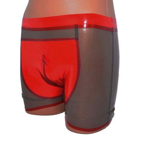 Pantalones Cortos Látex - Transparente con Borde Rojo Talla:L(3778) - Imagen 4 de 6