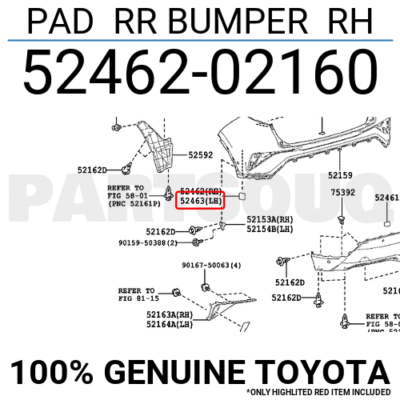 5246202160 Genuine Toyota PAD RR BUMPER RH 52462-02160 | eBay