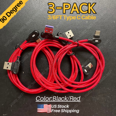 3 Pack 3/6Ft 90 Degree Right Angle USB Type C Fast Charger Cable Lot For Samsung