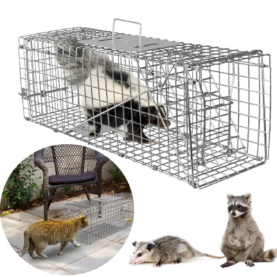 24X8X7.2'' Humane Small Live Animal Trap Control Steel Cage Raccoon Skunk Cat Use