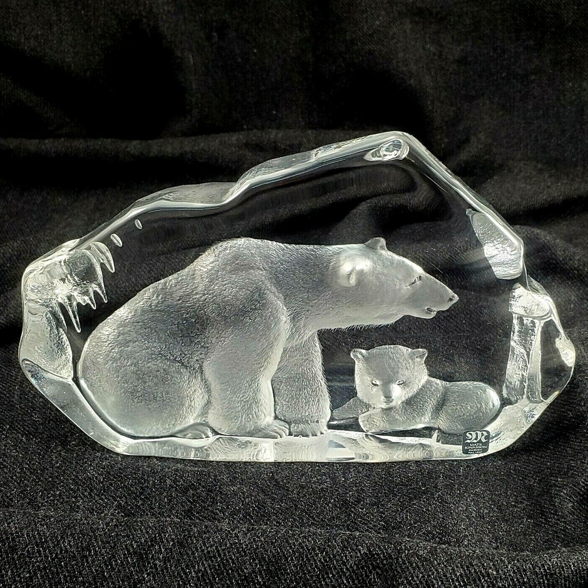 Mats Jonasson Sweden クリスタル　シロクマ親子 Reverse Cut Lead Crystal MaMa Polar Bear & Cub By Mats Jonasson