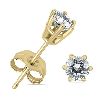 1/4 Karat TW 6 Krappen runde Diamant Solitär Ohrstecker in 14 Karat Gelbgold