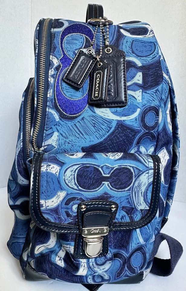 Mochila Bolso de Mano Coach Poppy Pop C Apliques Azul Denim XL Limitado Usado en Excelente Condición 19880 Foto 3 de 4