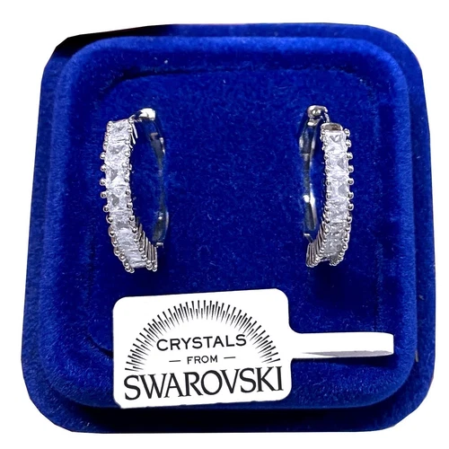 Cerchi Orecchini 22mm Aperti pl. oro Bianco 18K con Cristalli Swarovski H3/9 - Foto 1 di 3