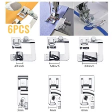 6x Wide Rolled Hem Hemmer Foot Domestic Sewing Machines Snap Feet Presser Set US