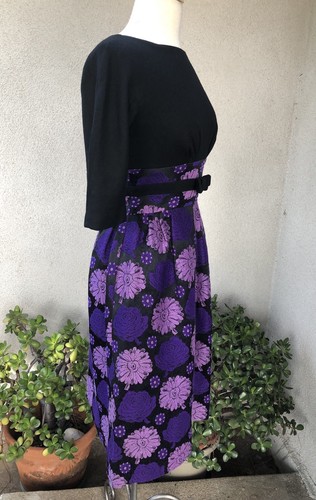 Vtg 70s Cocktail Dress Limited Editions By Elliette Floral Black Purple SM - Picture 8 of 11