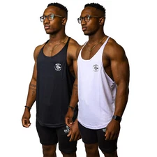2 PACK Men's Gym Stringer Tank Top Solid Colors- Y-Back Fitness & Training