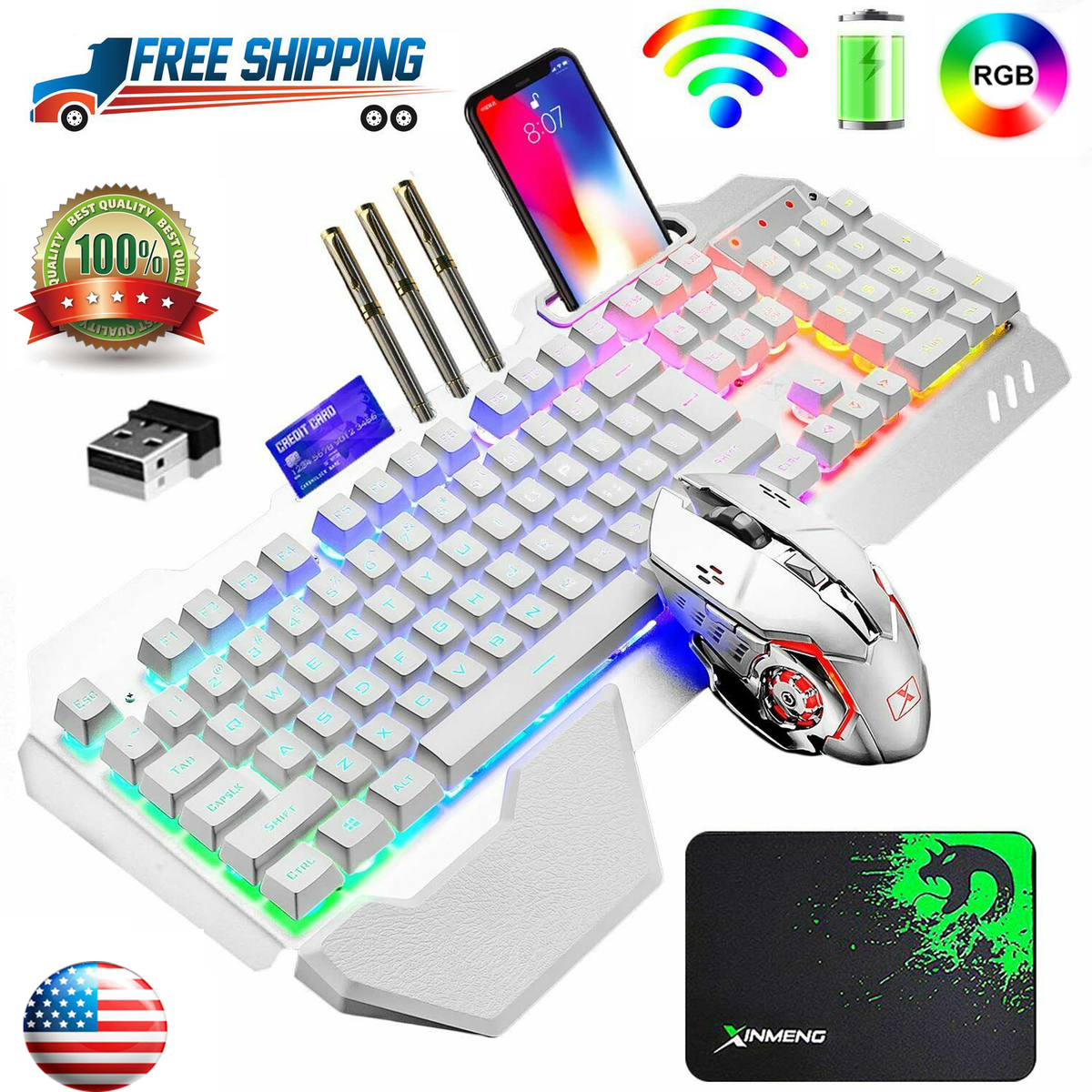 XINGMENG K680 104 Keys Wireless Gaming Keyboard and Mouse Set RGB Backlit  for PC