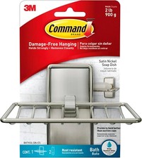 3M Command Bath Soap Dish Holder Adhesive Holds 2lb Satin Nickel 1 Dish 2 Strips