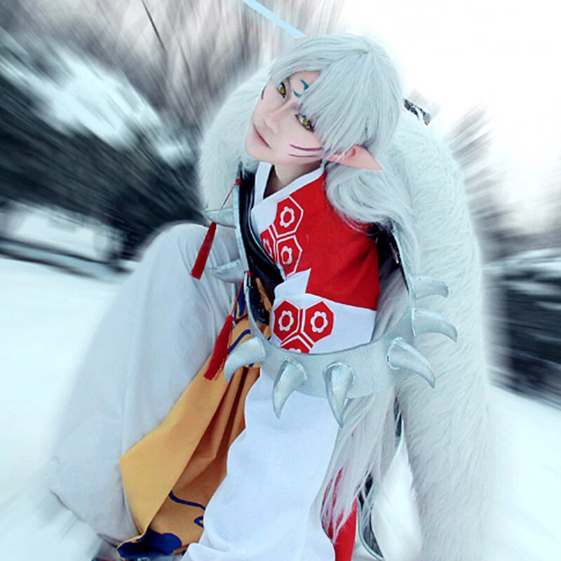 Anime Inuyasha Sesshomaru Cosplay Costume Full Set Kimono Tops Pants Belt Shawl - Image 3 of 4