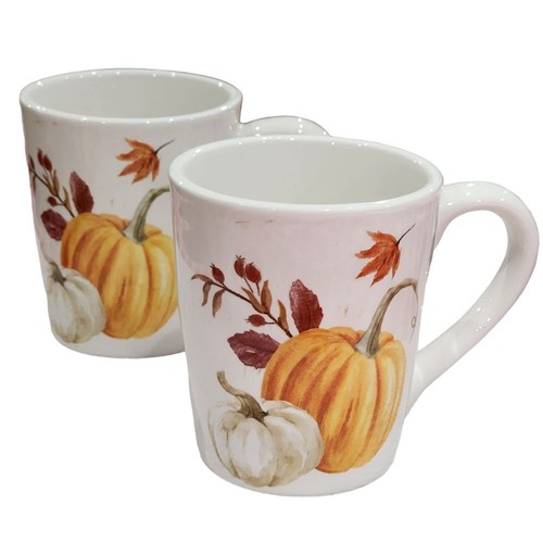 Autumnal Pumpkin Design Farmhouse Ceramic Coffee Mug Set of 4pc 12oz - Picture 7 of 9