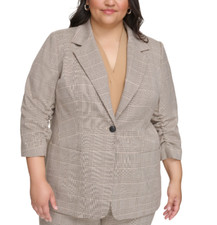 Calvin Klein Ruched 3/4-Sleeve Blazer Luggage Multi Plus Size 22W