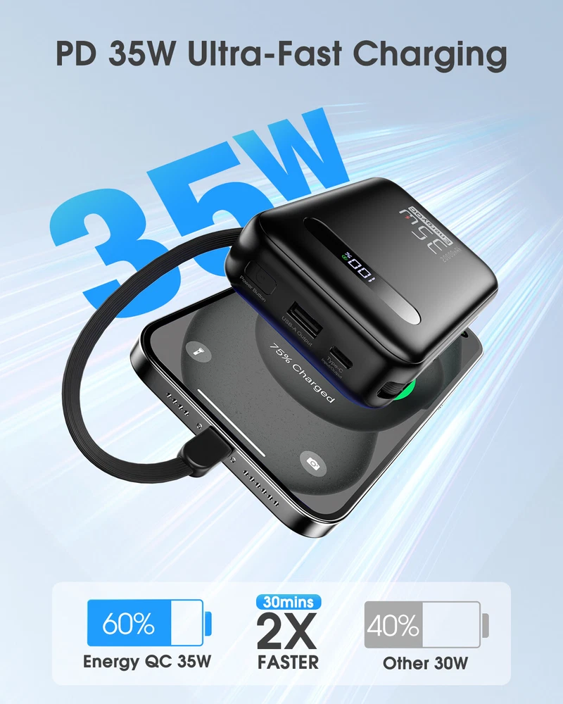 20000mAh 35W PD Fast Charging Power Bank for iPhone QC 4.0 Portable