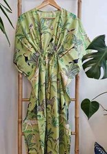 Indian Vintage 100% Cotton Women Maxi Kaftan Dress, Night Wear Casual Kimono