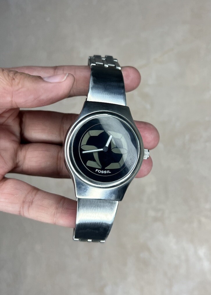 RARE Fossil BIG TIC JR-7845 y2k Steel Watch Animated Display