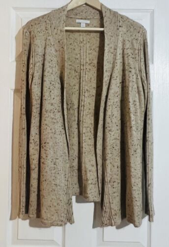 NEW YORK & COMPANY Women’s L Cardigan Sweater Long Sleeve Open Front Beige Speck - Picture 1 of 7