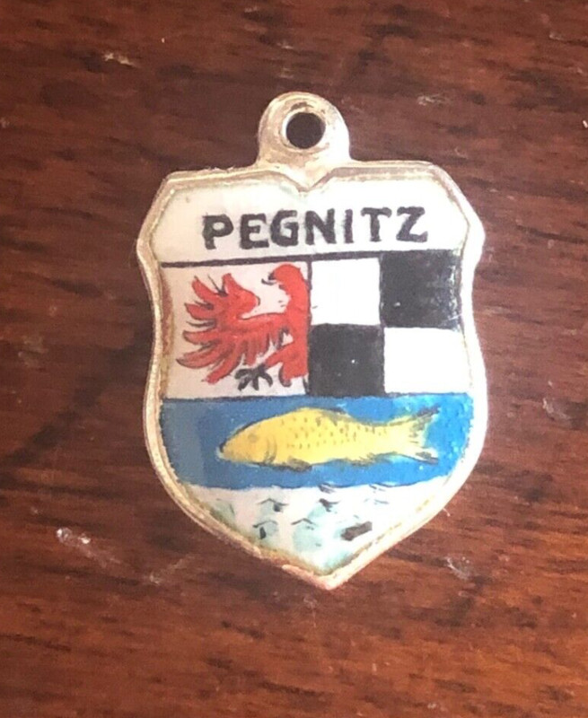 Vintage Pegnitz 800 Silver Travel Shield Souvenir Enamel Bracelet Charm Reu