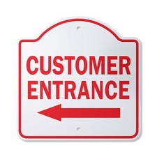 Customer Entrance Left Arrow Plastic Sign Office Entry Patron Building