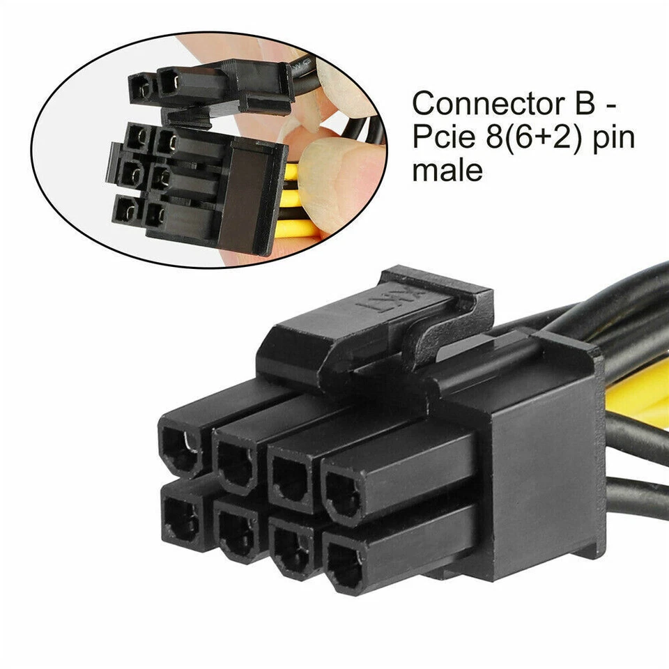5pcs PCIE 6 pin Female to Dual PCI-E 6+2 pin 8P Male GPU Power Cable Splitter - Image 4 of 4