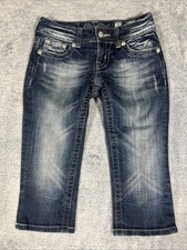 Miss Me Crop Jeans Women's 25 Embellished Flap Back Pockets Bling Design Buckle