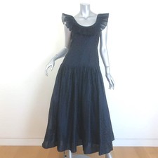 Ulla Johnson Coretta Ruffled Organza Midi Dress Navy Floral Print Size 2