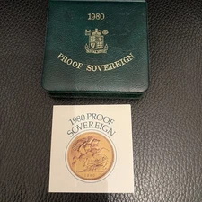 1980 Royal Mint Sovereign Gold  Proof, Box, Coa, NO COIN.